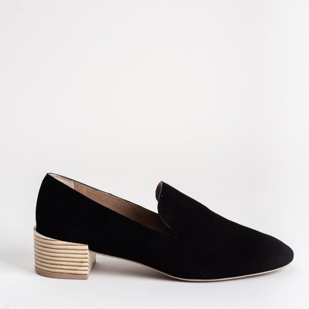 Mercedes Castillo Tillie Suede Loafers Stacked Heel in Black
